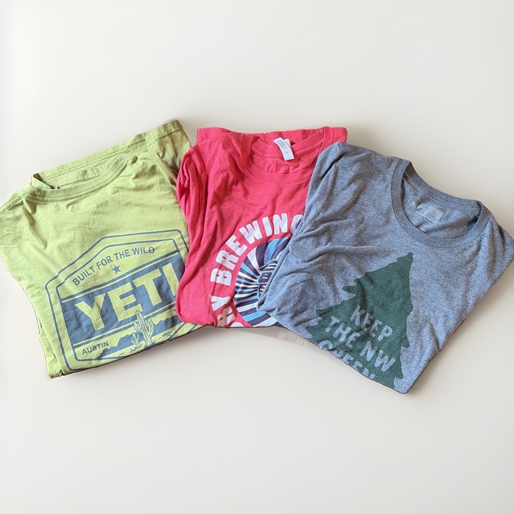 Lot Of 3 Adult Sm/Med Outdoors Yeti Brewing Nature T Shirts Outdoors Hiking